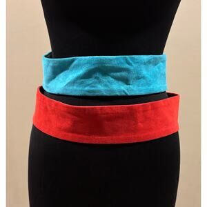 IONE Suede Belts Lot Bundle 2 Red Turquoise Aqua Adjustable Vintage OSFM